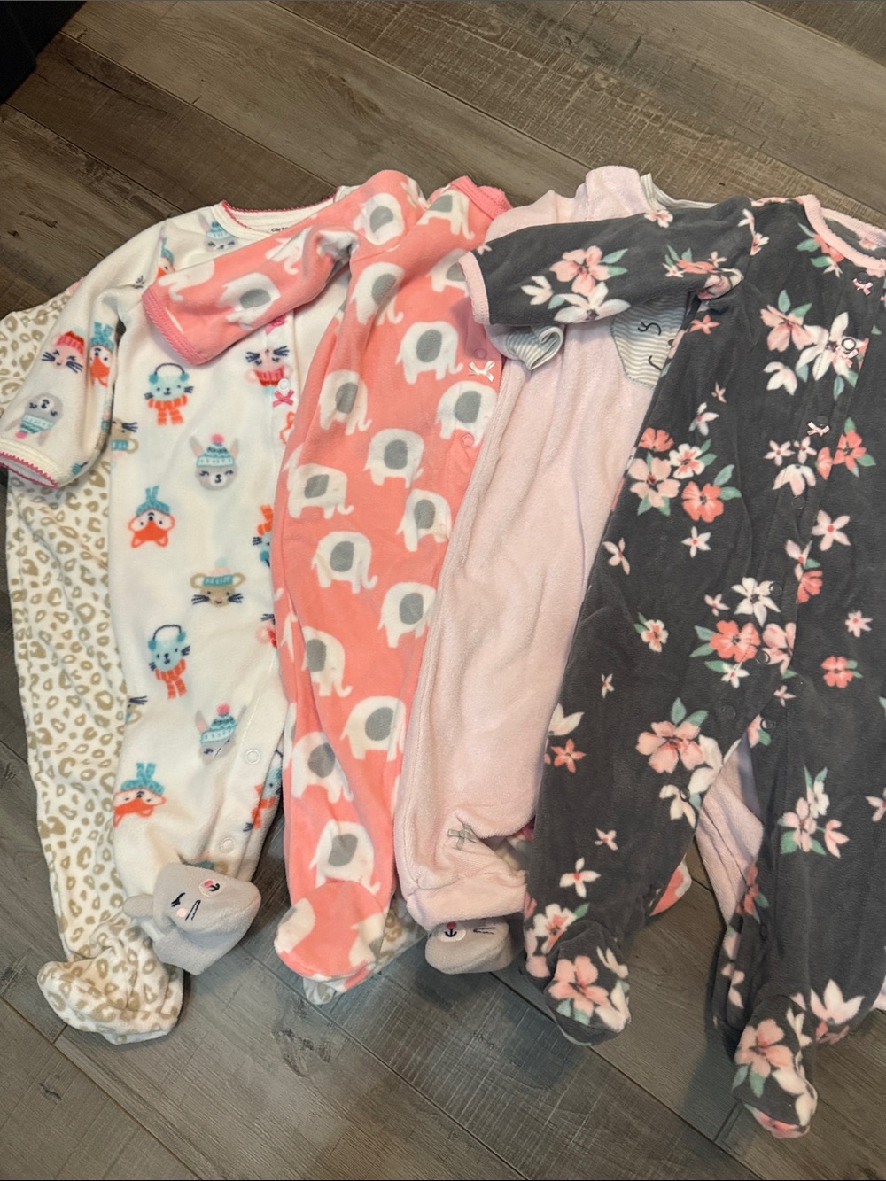 Carter's Plush Footed One-Piece Sleepers - Pink, Gray, White, Coral